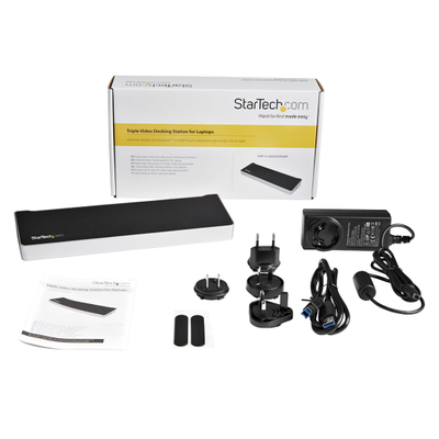Stacion docking StarTech për tre ekrane USB 3.0, HDMI DP 4K, 5x USB, i zi gri