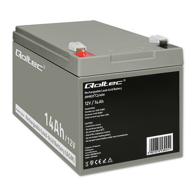 Bateri solare Qoltec VRLA AGM Buffer, 12V, 14Ah, e zezë