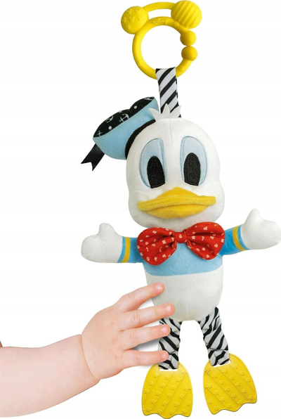Lodër pelushi Clementoni Disney Baby Donald First Activities, 6+ muajsh, me zile dhe kapëse për karrocë, shumëngjyrëshe