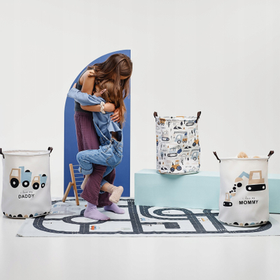 Shportë lodrash Sipo Foldable Toy Basket, 43L, pambuk, me makina, shumëngjyrëshe