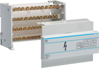 Bllok shpërndarës Hager KJ01C, 4 pole, 125A, gri