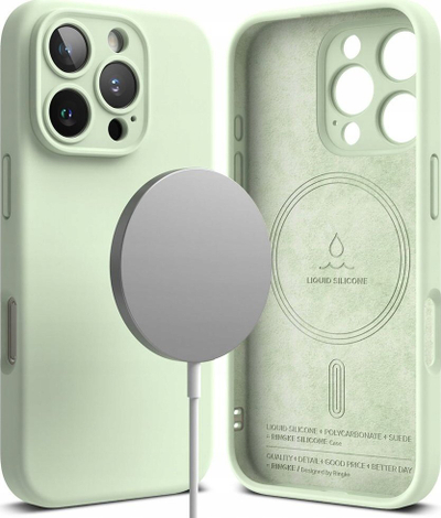 Maskë telefoni Ringke Silicone Magnetic, MagSafe, për iPhone 16 Pro, ngjyrë soft mint