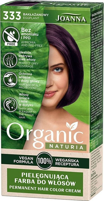 Ngjyrë flokësh Joanna Naturia Organic 333 Aubergine, vegane, pa amoniak