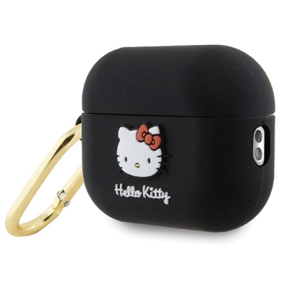 Mbështjellës silikoni Hello Kitty 3D Head për AirPods Pro 2, me karabinë, i zi