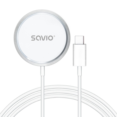 Karikues wireless Savio LA-11, 15W, Qi MagSafe, i bardhë