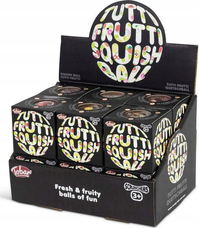 Lodër antistres Scrunchems Tutti Frutti Squish Ball, top i butë, me konfeti frutash, shumëngjyrësh