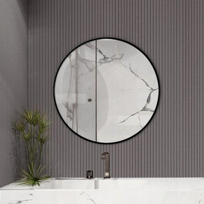 Округло огледало Round Mirror Fi 60, челична рамка, 60 cm, црно
