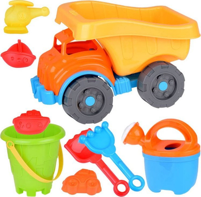 Set lodrash plazhi Jokomisiada Large Dump Truck ZA5076, kamion me karroceri, kallëpe lopatë dhe kovë, shumëngjyrësh