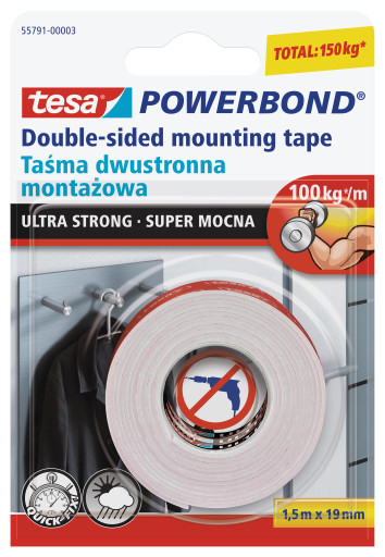 Shirit ngjitës me dy anë Tesa Powerbond, 1.5m x 19mm