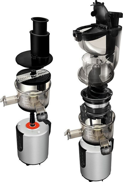 Shtrydhëse frutash VITA, slow juicer vertikal me pastrim automatik, ngjyrë argjend me blu