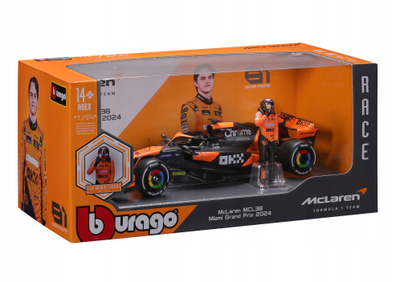 Maket автомобил Bburago F1 McLaren MCL38 2024 Piastri, размер 1:24, die cast, повеќебоен