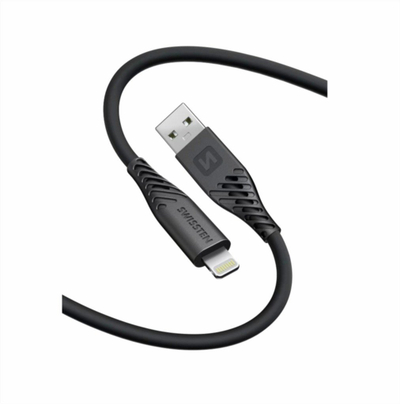 Kabllo USB Swissten Soft Silicone, USB A në Lightning, 0.4m, 60W, e zezë