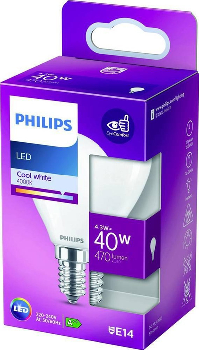 Llambë LED Philips E14 Golf Ball, 4.3W, 470lm, dritë e bardhë e ftohtë