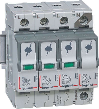 Mbrojtës ndaj mbingarkesës Legrand 412247, 40 kA, për shina DIN, gri