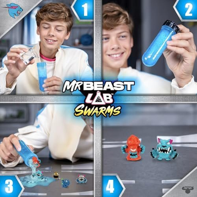 Lodër koleksionuese MrBeast Lab Swarms, set 5 figurina, me eksperiment uji, shumëngjyrëshe