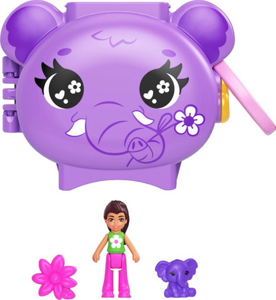 Сет за игра Polly Pocket Pet Connects Elephant, компактен, со фигура, повеќебојен