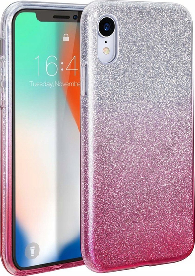 Mbrojtës telefoni silikoni për iPhone 14, me shkëlqim, rozë–argjend