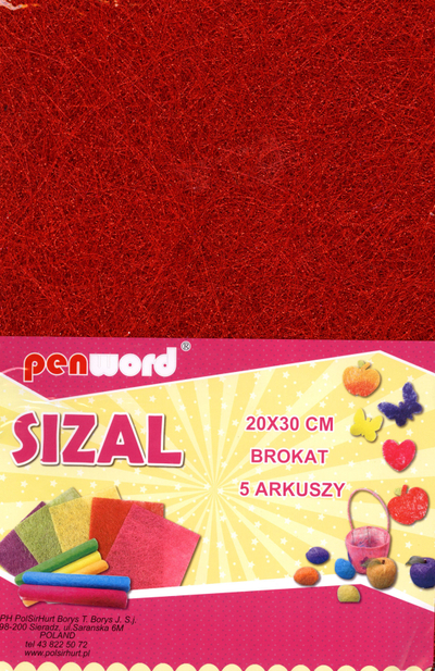 Sisal zbukurues Penword, 20x30 cm, set me 5 fletë, i kuq me shkëlqim