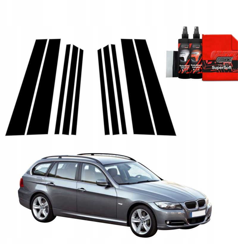 Folie mbrojtëse shtyllash Grizz, 10in1, për BMW 3 E91 Touring 2004-2008, e zezë