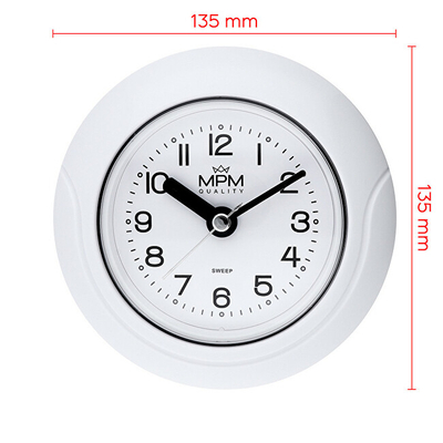 Orë banjoje me alarm MPM Quality E01.2526.00, rezistente ndaj lagështisë, e bardhë