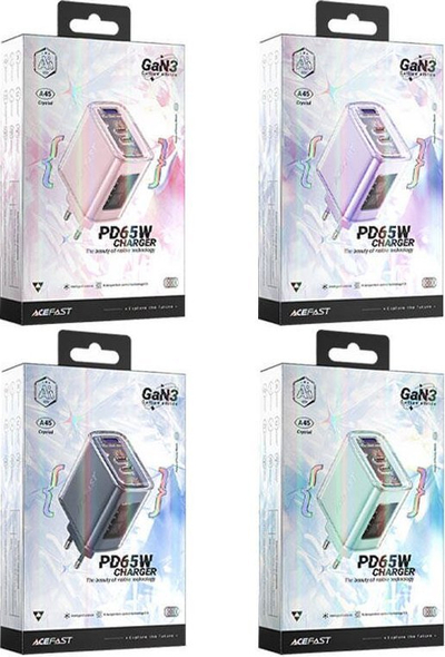 Karikues muri Acefast A45 GaN, 65W PD, 2x USB C 1x USB A, jeshil transparent