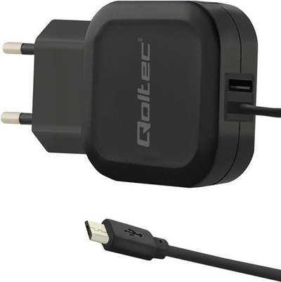 Karikues muri Qoltec, 12W 2.4A, kabllo micro USB, i zi