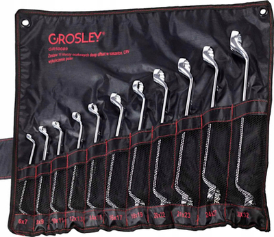 Set çelësa unazorë të lakuar Grosley GR50089, 11 copë, 6–32 mm, në çantë