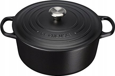 Tenxhere gize Le Creuset Signature Round, me emalim, me kapak, e zezë