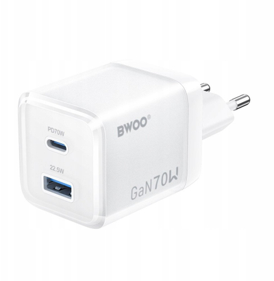 Karikues rrjeti BWOO GaN CDA224, 70W, USB dhe USB-C, i bardhë