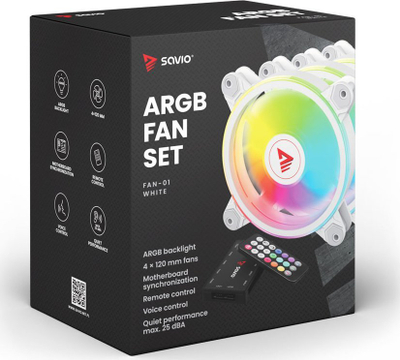 Ventilatorë për kasë Savio FAN-01, 120mm, ARGB, të bardhë