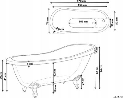 Vaskë e pavarur CAYMAN, 1700 x 760 mm, akrilik, e kuqe