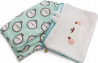 Set batanije edhe jastëk NICI Molang, fleece 180x100 cm, 2 në 1, jeshile pastel
