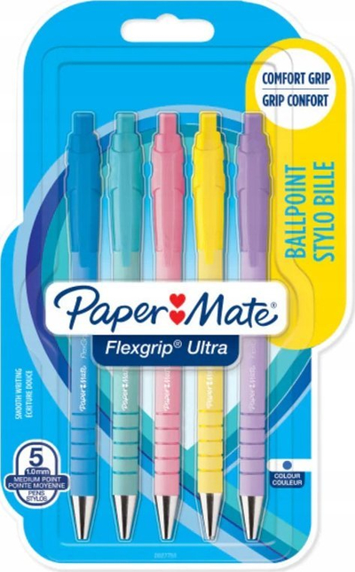 Set stilolapsash Papermate Flexgrip me kapse klik, majë mesatare, bojë blu, set 5 copë