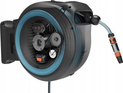 Bobinë murale automatike Gardena PowerRoll XL Solo, 35 m, me bateri, gri me turkeze