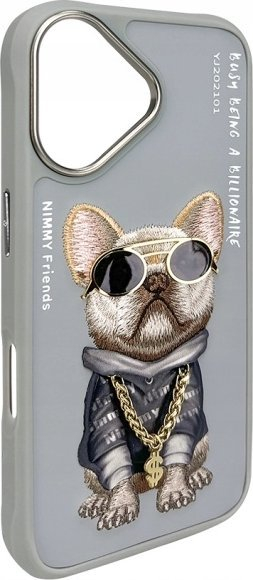 Kuti mbrojtëse Nimmy Glasses Cool Dog për iPhone 16, 6.1", gri