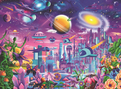 Puzzle Ravensburger Cosmic City, 200 copa, XXL, shumëngjyrësh