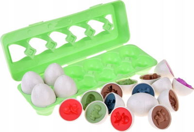 Set lodër edukative Yokomisiad Eggs Match Shape Dinosaurs, puzzle vezë dinosaurësh, 12 copë, shumëngjyrësh