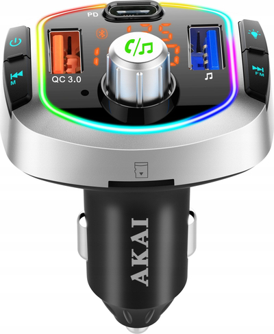 Modulator FM për makinë AKAI FMT-63BT, Bluetooth, USB edhe Micro SD, i zi