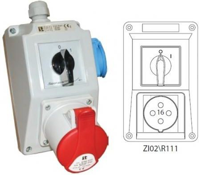 Set instalimi Spamel ZI02R111, prizë industriale 16A 4P, IP44, e kuqe