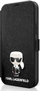 Mbrojtëse libri Karl Lagerfeld Saffiano Ikonik Metal për iPhone 12 Mini, 5.4", me xhepa për karta, e zezë
