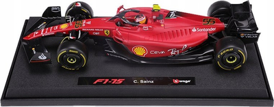 Maket makine Bburago Ferrari F1-75 Sainz 1:18, model die-cast, me helmetë, i kuq