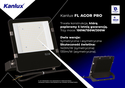 Prozhektor LED Kanlux FL AGOR PRO 100W, 4000K, IP65, gri