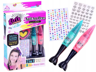 Set manikyr Girl's Creator Nail Art Pens ZA2437, 2 llakë 2 në 1, me ngjitëse dekorative, shumëngjyrësh