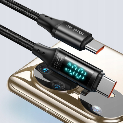 Kabllo karikimi Mcdodo me ekran LED, USB-C në USB-C, 100W PD 5A, e zezë
