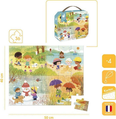 Puzzle për kalamaj Janod Four Seasons, 36 copa, 50x40 cm, shumëngjyrësh