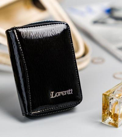 Portofol gocash Lorenti, lëkurë natyrale me shkëlqim, RFID, i zi