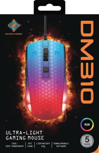 Гејминг глушец Deltaco Gaming DM310, 6200 DPI, 6 копчиња, црн проѕирен