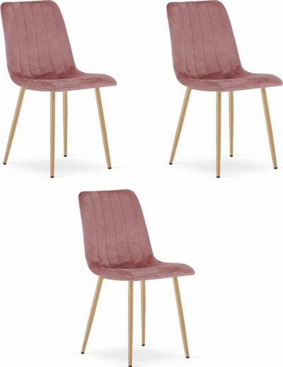 Set karrigesh LAVA, 3 copë, velur rozë, këmbë ngjyrë druri