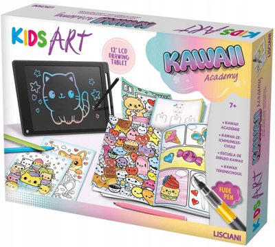 Set vizatimi Lisciani Kids Art Kawaii Academy, tablet LCD 12", me stilolaps Fude, i zi
