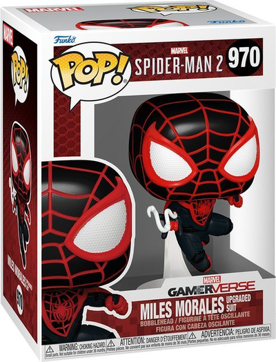Figurë koleksionu Funko Pop Spider-Man 2 Miles Morales Upgraded Suit, 10cm, vinyl, e zezë me të kuqe